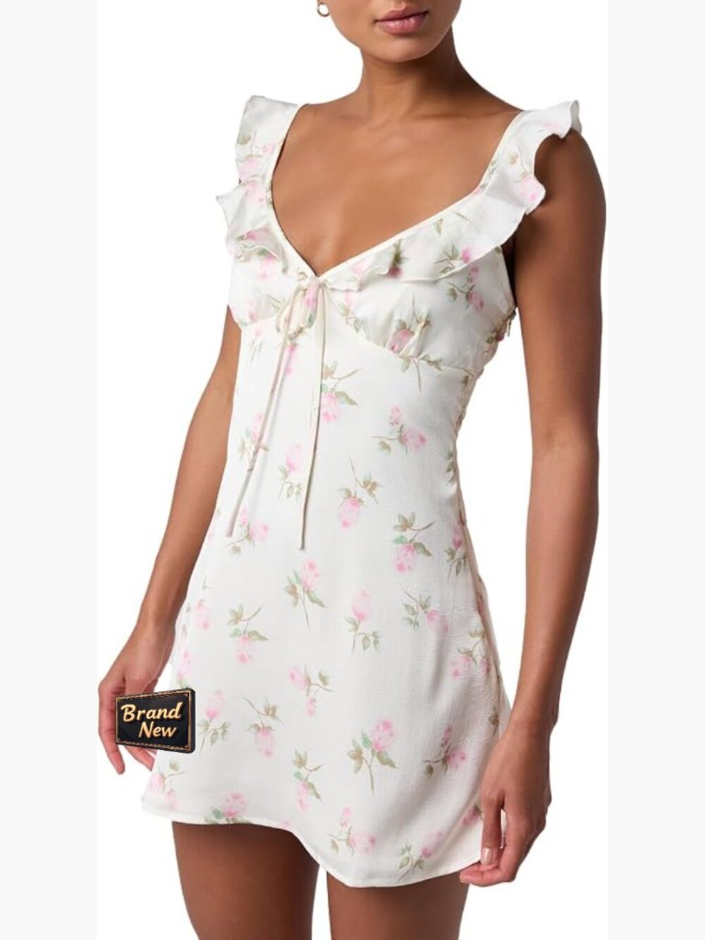 Ruffle Floral Mini Dress Smocked Back Adjustable Straps